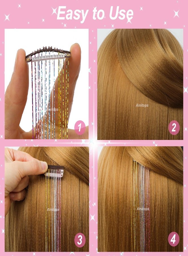 Ainitops Hair Tinsel Pack of 12 Pcs Clip in Hair Tinsel 19.6Inch Glitter Tinsel Hair Extensions Shiny Sparkly Fairy Hair Tinsel Kit Dazzle Hair Accessories for Women Girls Kids (Silver) - Image 3